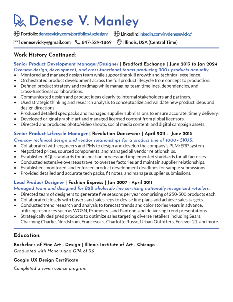 Resume for Denese V Manley