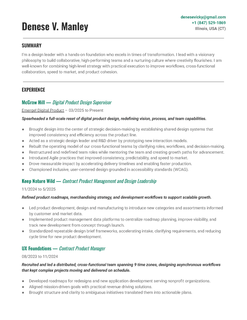Resume for Denese Vicky Manley Page 1